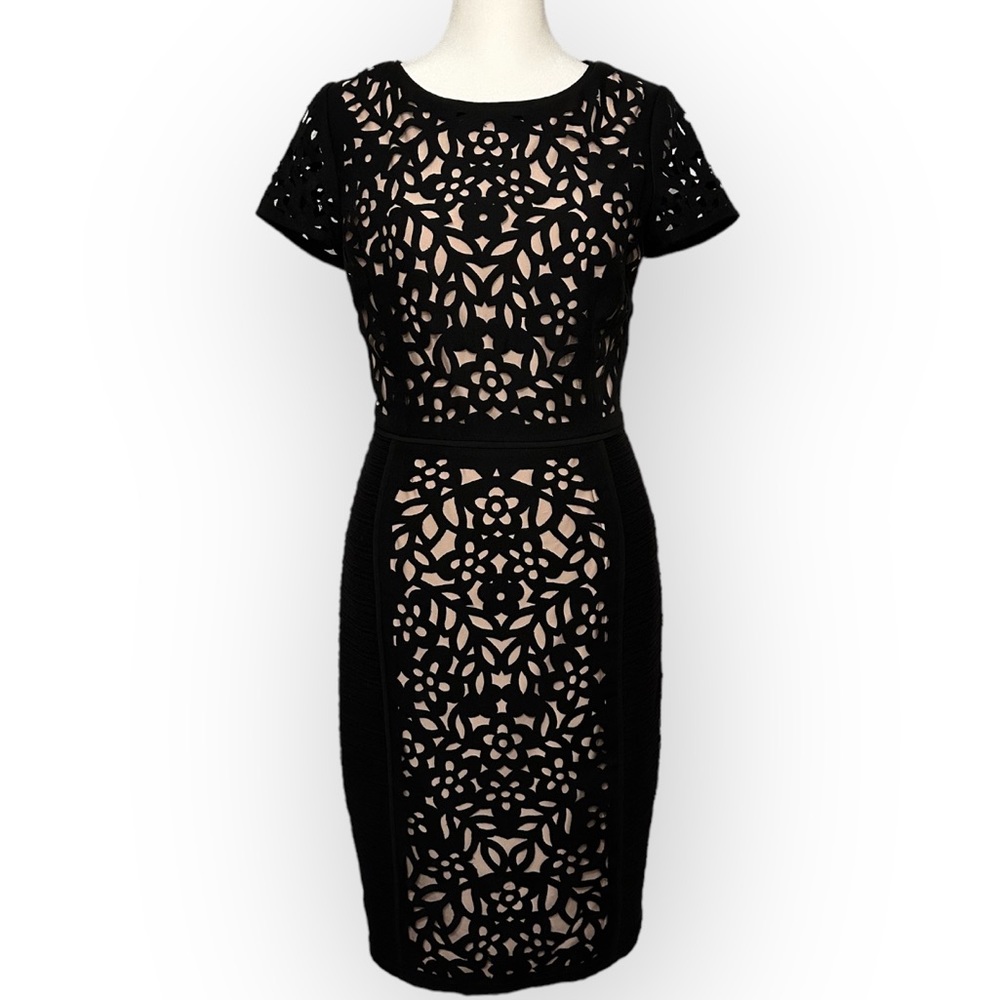 Maeve Anthropologie Laser-Cut Floral Black and Nude Dress